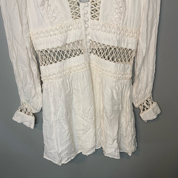 Free People I Think I Love You Crochet Inset Mini Dress in Ivory - Picture 7 of 13